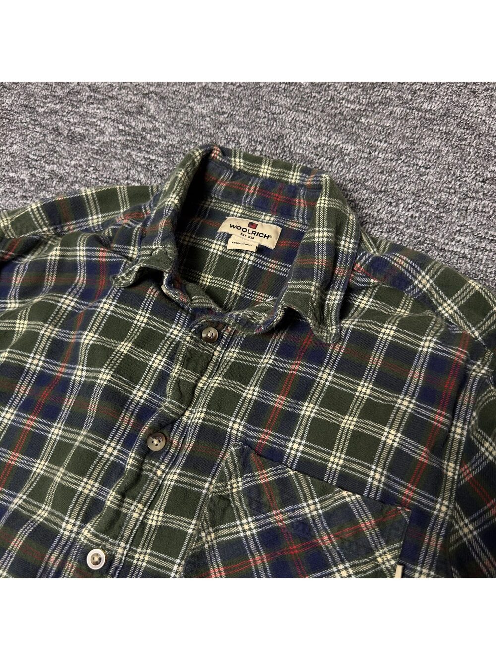 Woolrich Plaid Flannel Shirt Mens M Green Workwear Classic